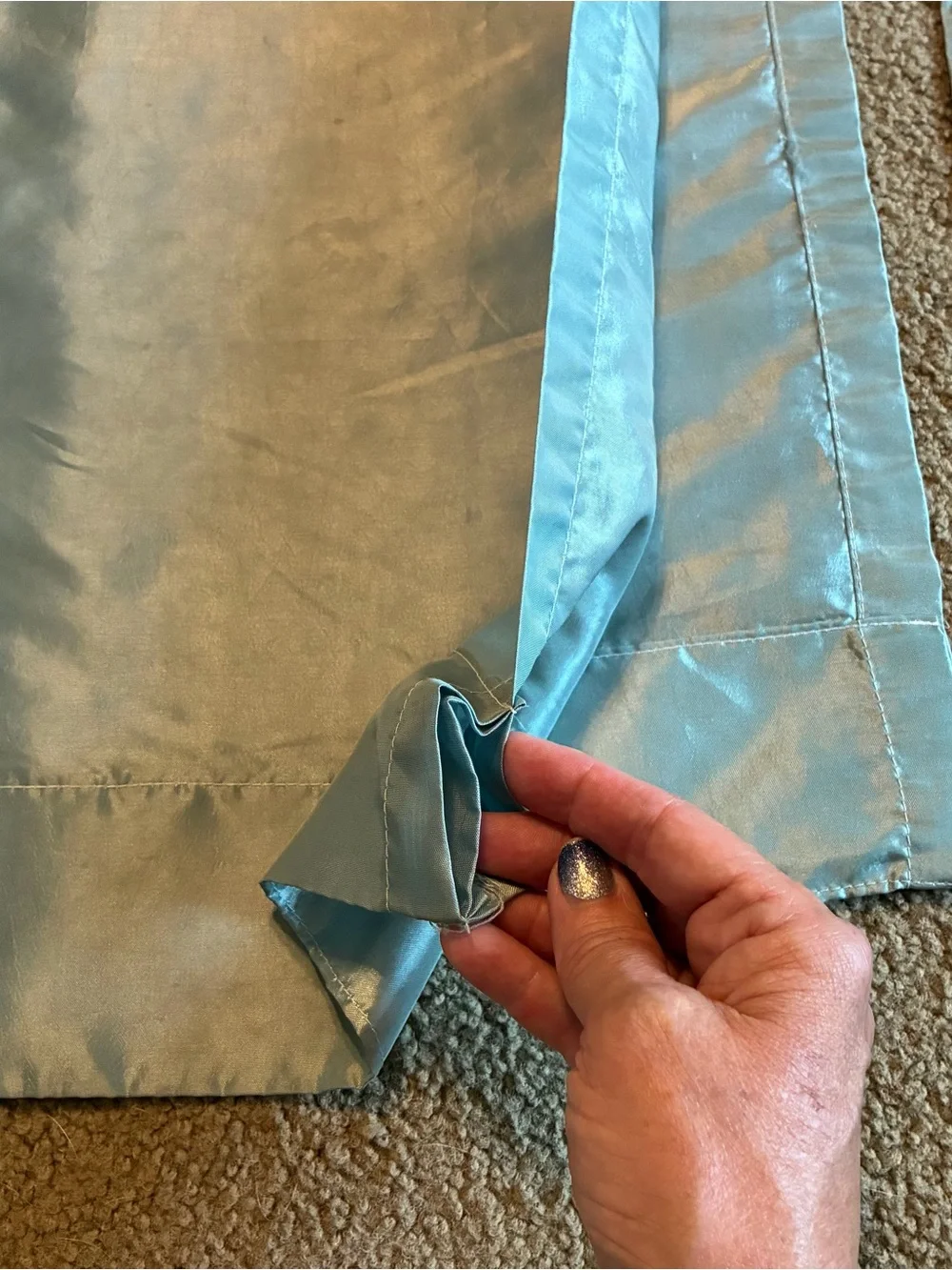 Set Of Two Teal Metallic Blue Silky Satin Curtain Panels 80x40 Inches Floral Top